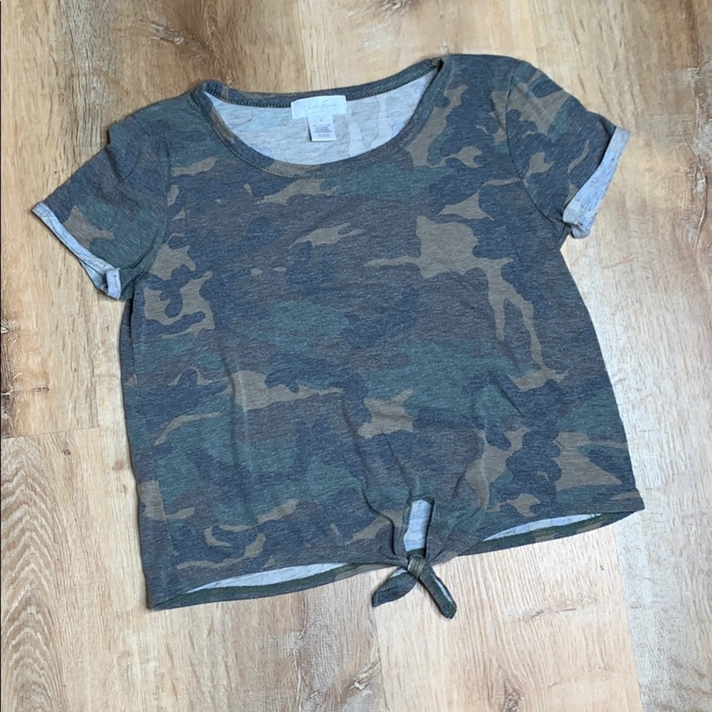 White Fawn Camo Tie Front Crop Tee